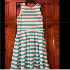 Girls striped teal and white dress